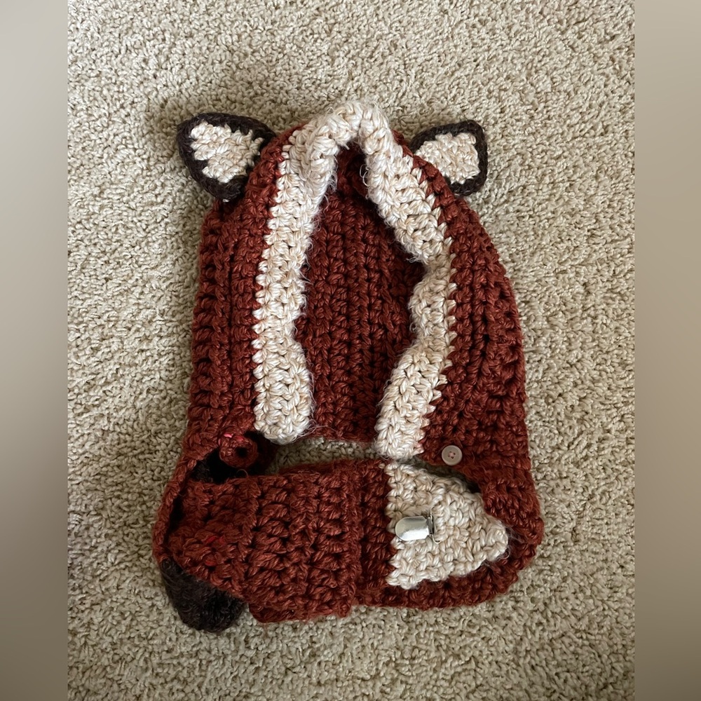 Handmade Fox Ear Crochet Kids Hood - Brown and Cream